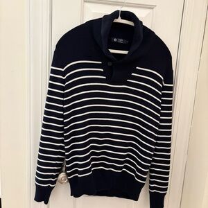 J. Crew Classic Iconic Cotton Navy & White Striped Shawl Neck Sweater size S